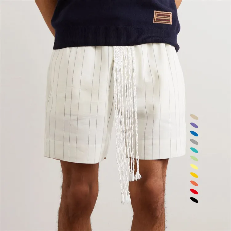 Pantaloncini di lino a righe con coulisse traspiranti a gamba dritta personalizzati per uomo