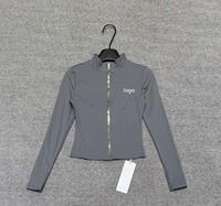 Veste de sport respirante pour femmes adultes, coupe ajustée, col montant, fermeture éclair dorée, trous pour les pouces, manches longues, spandex/polyester, pour l'extérieur