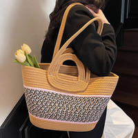 2025 nouvelle mode texturé tissé sac fourre-tout de luxe haut de gamme marque femmes grande capacité plage panier sac décontracté paille sac à bandoulière