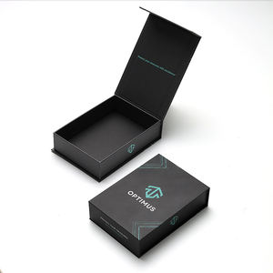 Boîte rigide noire personnalisée avec un design géométrique, impression du logo de la marque pour les accessoires technologiques, solutions d'emballage en papier pour l'électronique haut de gamme - Product Image 1