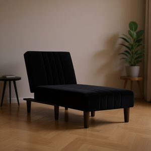 Chaise Longue in Velluto Nero con Gambe Affusolate e Trapuntature, Arredamento Moderno Mid-Century per Soggiorno - Product Image 2