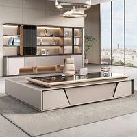 Bureau de direction moderne minimaliste en forme de L LBZ-183X avec armoire latérale, ensemble de chaise de bureau de luxe léger pour patron/directeur général
