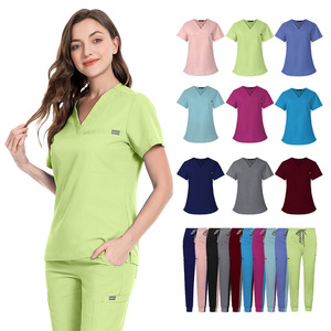 Conjuntos de Uniformes Médicos Unisex, Pantalones Largos de Tela Elástica Tejida, Cómodos, de Manga Corta, Ropa de Trabajo para Enfermeras - Product Image 1