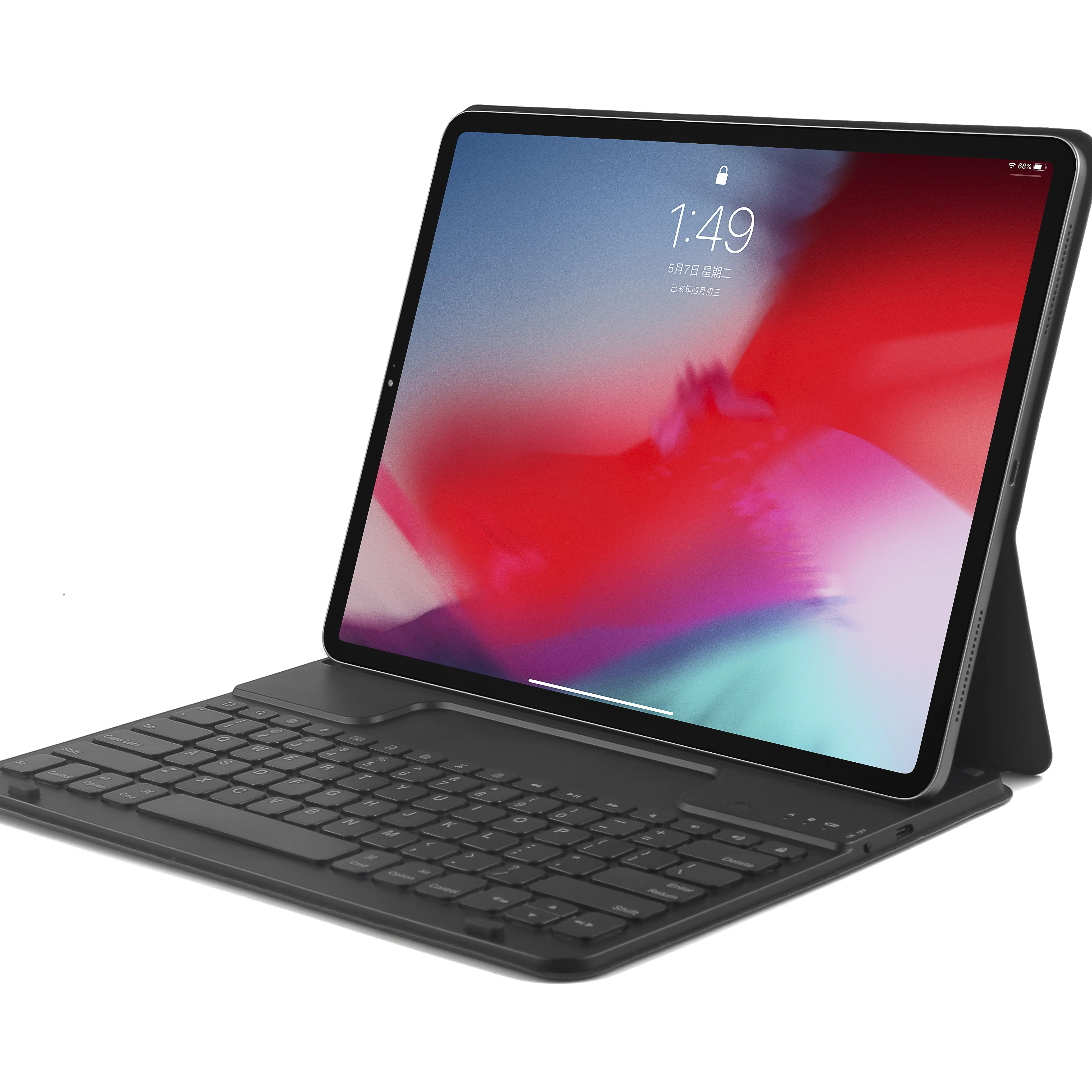 Klavye için Ipad 12.9 "PU deri kılıf kapak manyetik tuş BT 5.1 kablosuz Tablet dizüstü katlama braketi siyah abd arapça İspanyolca