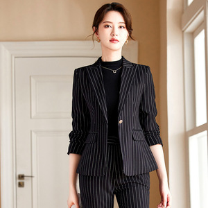 Women Striped Suit Set Midi Skirt Polyester Anti-Wrinkle <b>Work</b> Commute - Product Image 4