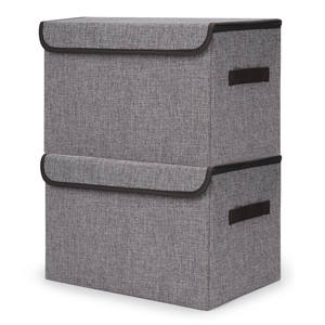 Medium 22 Quart Linen Fabric Foldable Storage Cube Bin Organizer Basket with Flip-Top Lid   Handles