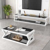 Table Basse Carrée Moderne Nordique en Verre Noir et Blanc avec Panneau en Bois pour Salon