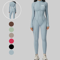 Combinaison de yoga et de sport pour femme, à col montant et fermeture éclair, manches longues, élastique, effet ventre plat