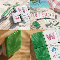 Tuiles de Mahjong en Acrylique Personnalisables Modernes et Luxueuses, Motif Côte Corallienne, Perles d'Eau, Écologiques, Durables, Portables pour 4 Joueurs, Idéales pour les Vacances