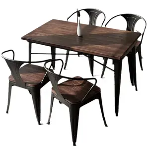 Стол из массива дерева современный простой Ресторан Кафе-бар 4 человека стол в американском индустриальном стиле Железный стол и стул