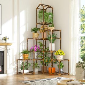 Support de plantes d'angle pour 13 à 19 pots - Étagère en bois à plusieurs niveaux pour plusieurs plantes, utilisation intérieure et extérieure pour balcon, patio, jardin, fenêtre - Product Image 3