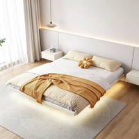 Modernes Weißes Schwebendes Bett aus Weichem Leder mit Bewegungssensor-LED-Streifen Minimalistisches Schlafzimmer-Bettgestell für Hauptschlafzimmer