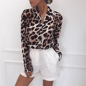 Casual Leopard Print Long Sleeve Chiffon Women's Shirt Turn Down Collar Lady Office Shirt Blouse - Product Image 1