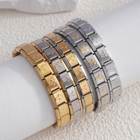 Bracelet à breloques italien en acier inoxydable 304, motif croix, maillons carrés extensibles, amovible, DIY, bijoux religieux