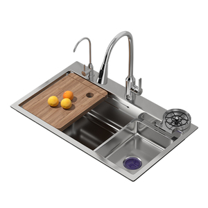 Lavello da <span class=keywords><strong>cucina</strong></span> in raso spazzolato grande capacità, realizzato in acciaio inossidabile 304, con Anti intasamento, incluso rubinetto estraibile - Product Image 1