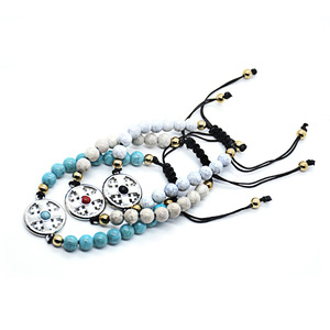 Pulseras de cuentas con cruz de plata tibetana, diseño geométrico azul, blanco y beige, joyería de regalo RB-241 - Product Image 5