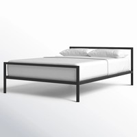 Cadre de lit plateforme en métal noir - Cadre de lit minimaliste taille Queen/King avec base à lattes robuste (pas besoin de sommier tapissier)