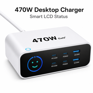 สถานีชาร์จเร็ว 470W GaN พร้อมหน้าจอ TFT อะแดปเตอร์จ่ายไฟ USB <span class=keywords><strong>6</strong></span> พอร์ต สำหรับ <span class=keywords><strong>iPhone</strong></span>, <span class=keywords><strong>AirPods</strong></span>, Android, MacBook และ iPad - Product Image 4