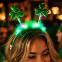 Serre-tête LED lumineux trèfle vert clignotant pour la Saint-Patrick, idéal pour les fêtes irlandaises et les costumes