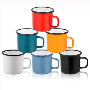 Custom Printed Portable Steel Drink Cup with Handle Reusable Food Grade Metal Enamel Camping Beer Mug Promotion
