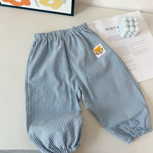 Kids Cotton Plaid Long Pants Blue Checkered Elastic Waist Casual Summer Wear - Product Image 5