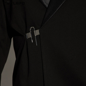 고품질 클래식 블랙 라펠 블레이저 럭셔리 슬림핏 메탈 버클 디자인 남성 캐주얼 울 수트 - Product Image 5