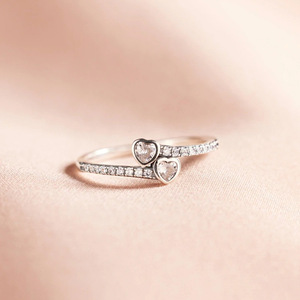 T0476 Anello da donna in oro bianco con diamante taglio a cuore, anello di fidanzamento con diamante naturale colore D 14K - Product Image 6