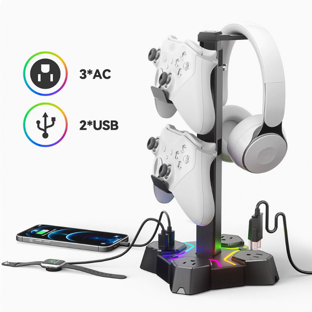 Universal Gamepad Rack Charging Base For PS5/PS4/Xbox RGB Colorful Lighting Earphone Storage Stand Station