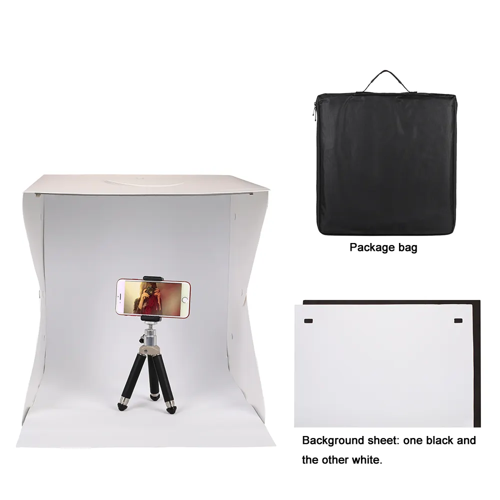 Mesa de fotografía de fábrica, tienda de tiro, plegable portátil, 20cm/30cm/40cm, caja de estudio fotográfico con luz LED para cosas pequeñas, toma de fotos