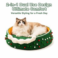 Lit pour chat en forme de sapin de Noël, maison douce en peluche pour chats d'intérieur, grande, lavable, festive, pour petits chiens et chatons