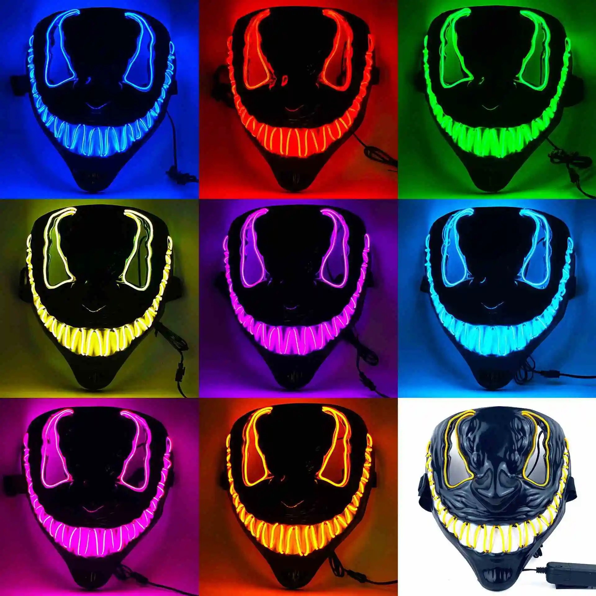 Topeng Venom Halloween, kostum LED, topeng kawat EL menyala menakutkan, untuk pesta Cosplay topeng