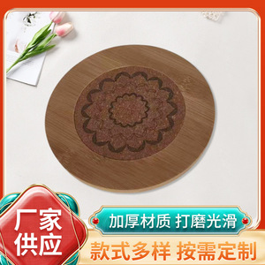 Sous-verre rond en bambou avec motif floral, résistant à la chaleur, pour tasses à thé, mugs à café, bouteilles d'eau - Product Image 5