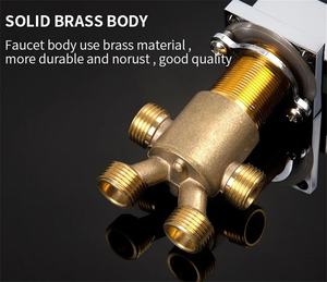 Robinet <span class=keywords><strong>de</strong></span> bain en laiton chromé à 3 pièces avec cartouches en céramique, ensemble <span class=keywords><strong>de</strong></span> <span class=keywords><strong>douche</strong></span> pour salle <span class=keywords><strong>de</strong></span> bain, <span class=keywords><strong>cabine</strong></span> ou hammam (poignée carrée), mélangeur - Product Image 6