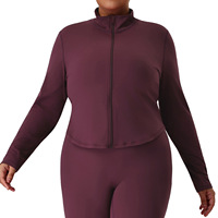 Veste de sport yoga pour femme grande taille, style européen et américain, col montant zippé, amincissante, manches longues, en Spandex/Nylon respirant