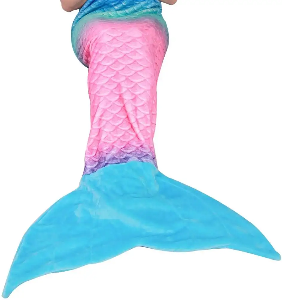 Custom hot selling plush rainbow glitttering kids adult dress blanket mermaid tail for girls