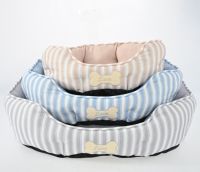 Coussin rond rayé pour chien, lit pour animal de compagnie doux et lavable