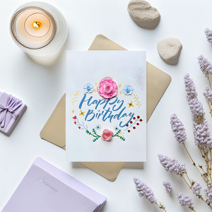 Venta al por mayor respetuoso con el medio ambiente de Vietnam papel cuadrado personalizado tarjeta de felicitación Feliz cumpleaños Tarjeta de filigrana 3D en relieve patrón floral - Product Image 1