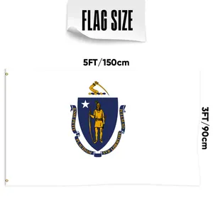แบนเนอร์ลายธง3ชั้นสำหรับ3x5Ft Massachusetts ทำจากทองเหลืองสองด้านประดับผนังกลางแจ้ง