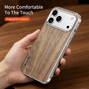 Custom Walnut Wood Back Panel Magnetic Mobile Phone Cases for iPhone 17 16 <b>Pro</b> Max Aluminum Alloy Frame Shockproof Cover - Product Image 4