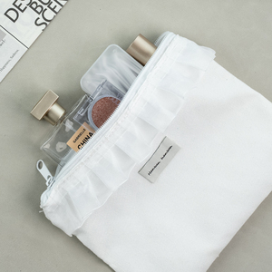 Pochette en toile unie d'emballage imprimée personnalisée Trousse de toilette cosmétique de maquillage pour femmes de marque avec fermeture éclair - Product Image 6