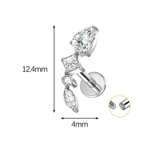 Bijoux de corps en titane ASTM F136 pour <span class=keywords><strong>piercing</strong></span>, unisexe, hypoallergénique, pour mariage et fête, pour tragus, cartilage et conque, à dos plat - Product Image 6