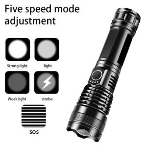 ไฟฉายมือถือแบบชาร์จไฟได้ไฟฉาย <span class=keywords><strong>LED</strong></span> กันน้ำไฟฉายตั้งแคมป์ปรับโฟกัสได้ซูมไฟฉายยุทธวิธี - Product Image 4