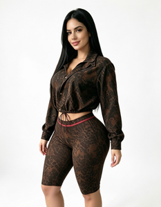 Ensemble 2 pièces imprimé léopard pour femme : veste courte et pantalon capri taille haute slim – Tenue décontractée d'automne pour femme - Product Image 1