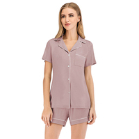 Piyama Set Wanita Bahan Modal Katun Viscose Bambu Lengan Pendek Lembut untuk Musim Panas, MOQ Rendah, Desain Sesuai Pesanan