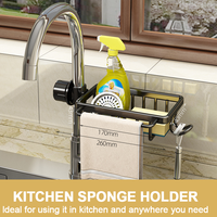 Contrôle de haute qualité sous le support d'évier de cuisine organisateur support douche robinet Caddy support de rangement porte-éponge en métal