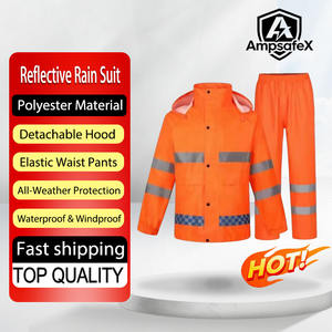 Chubasquero reflectante de seguridad impermeable, chaqueta larga para lluvia, chaleco de seguridad, duradero, resistente al desgaste, impermeable para trabajo, con logotipo personalizado, clase ANSI - Product Image 1