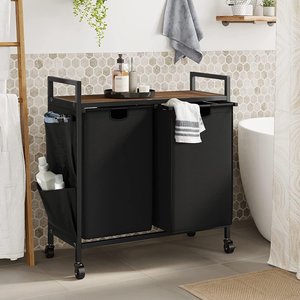 High Quality Large Pull-Out <b>Laundry</b> <b>Basket</b> with Double Compartments for Bathroom Clothes Storage - Product Image 4
