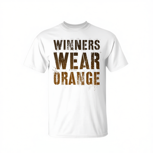 T-shirt promotionnel orange vintage pour les gagnants, idéal pour le camping d'été, les jeux de guerre et les matchs d'équipe - Product Image 1