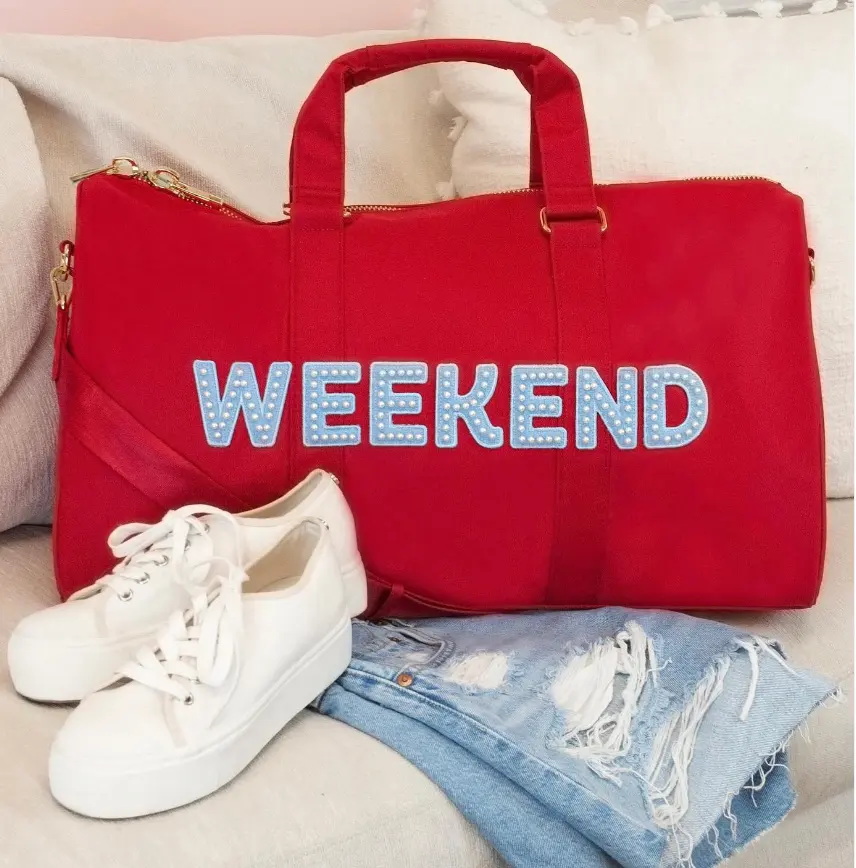 Rts bolsa de viagem personalizada em nylon, bolsa para viagem com glitter personalizada, feminina e menina, para presentes de dama de honra duffel, fim de semana