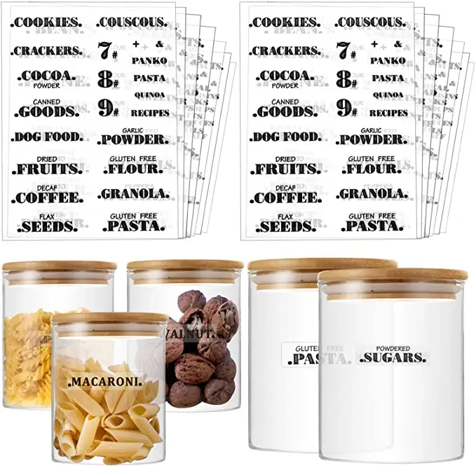 Piccola Dispensa Etichetta Adesivi Prestampati Trasparente di Acqua-Resistente per la Cucina Food Jar Contenitore Etichetta In Bianco Etichette Adesive